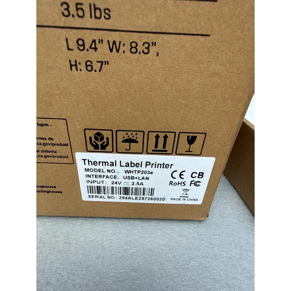 Westinghouse WHTP203e Thermal Label Printer USB 4x6 Reseller Office New Open Box